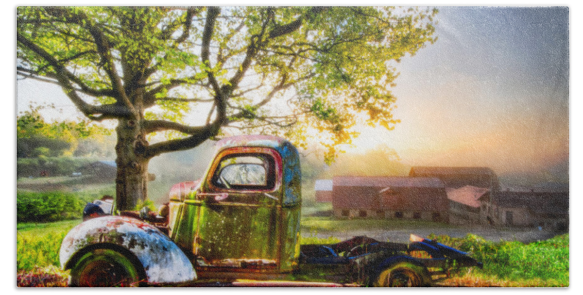 1937 Beach Towel featuring the photograph Old Truck in the Morning by Debra and Dave Vanderlaan