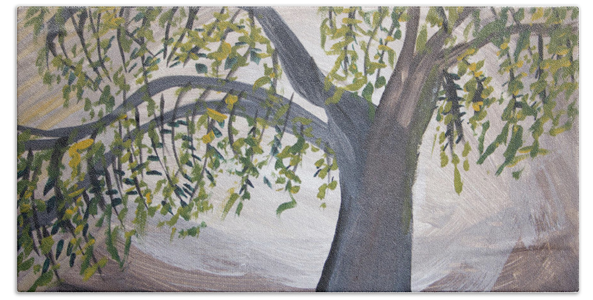 Acrylic Painting Beach Towel featuring the painting Old Willow by Cathy Anderson