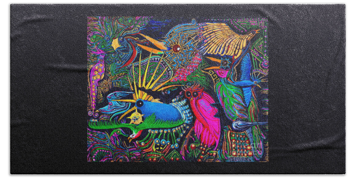 Birds Beach Towel featuring the painting Omen Birds Santa Fe New Mexico Outsider Folk Art by Peter Ogden