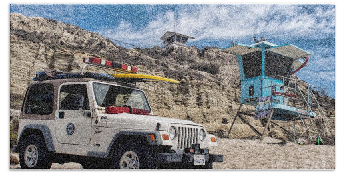 Jeep Beach Sheet featuring the photograph On Duty by Peggy Hughes
