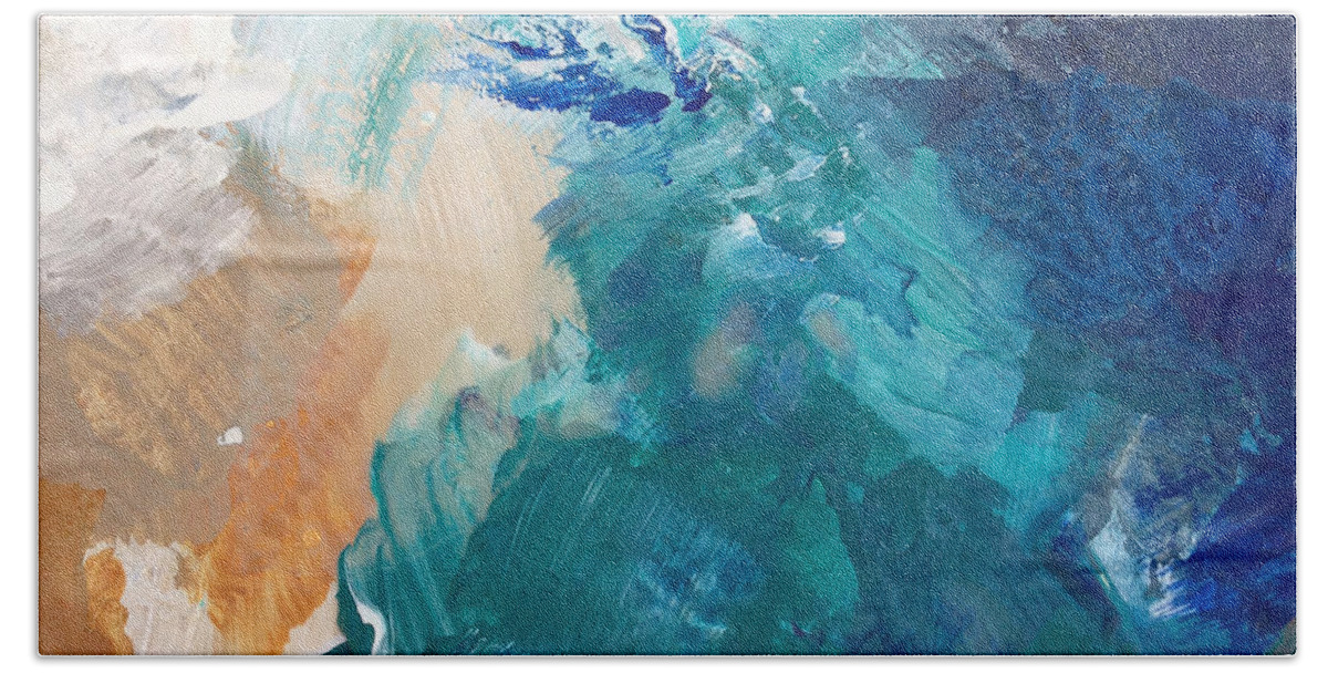 On A Summer Breeze- contemporary abstract art Beach Sheet by Linda Woods -  Pixels