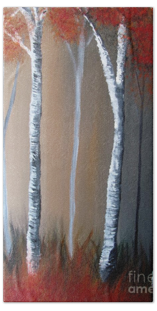 Birch Tree Paintings Beach Towel featuring the painting Orange Birch 2 Pc Right by Mandy Joy