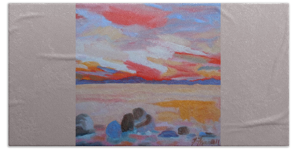 Maine Beach Towel featuring the painting Orange Sunset by Francine Frank