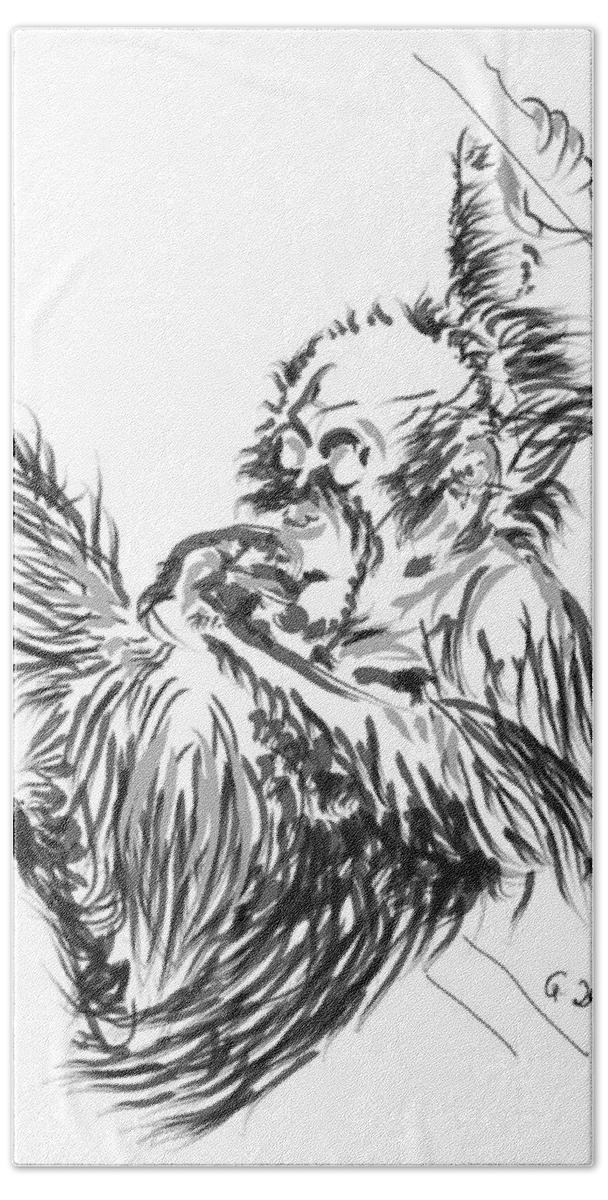 Wildlife Beach Sheet featuring the painting Orangutan baby 2 by Go Van Kampen