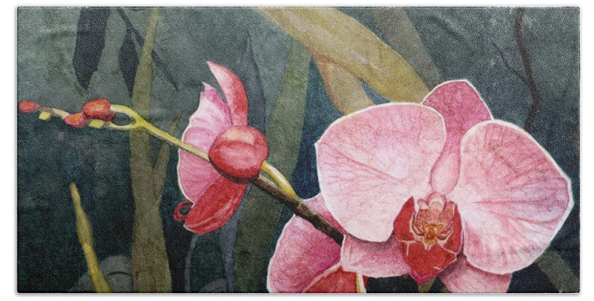 Flowers Beach Towel featuring the painting Orchid Trio by Barbara Jewell