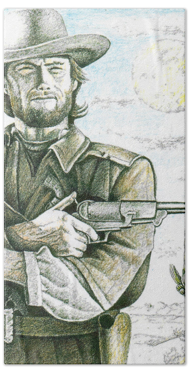 Art Beach Sheet featuring the drawing Outlaw Josey Wales by Bern Miller