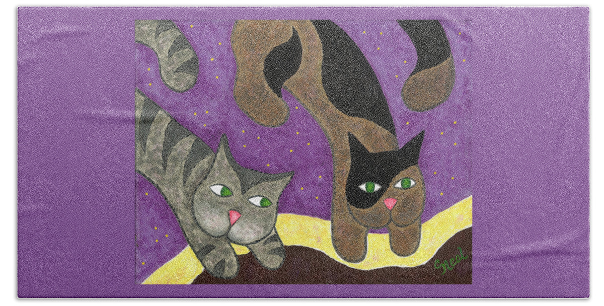 Cats Beach Sheet featuring the painting Over Cover Cats by Carol Neal