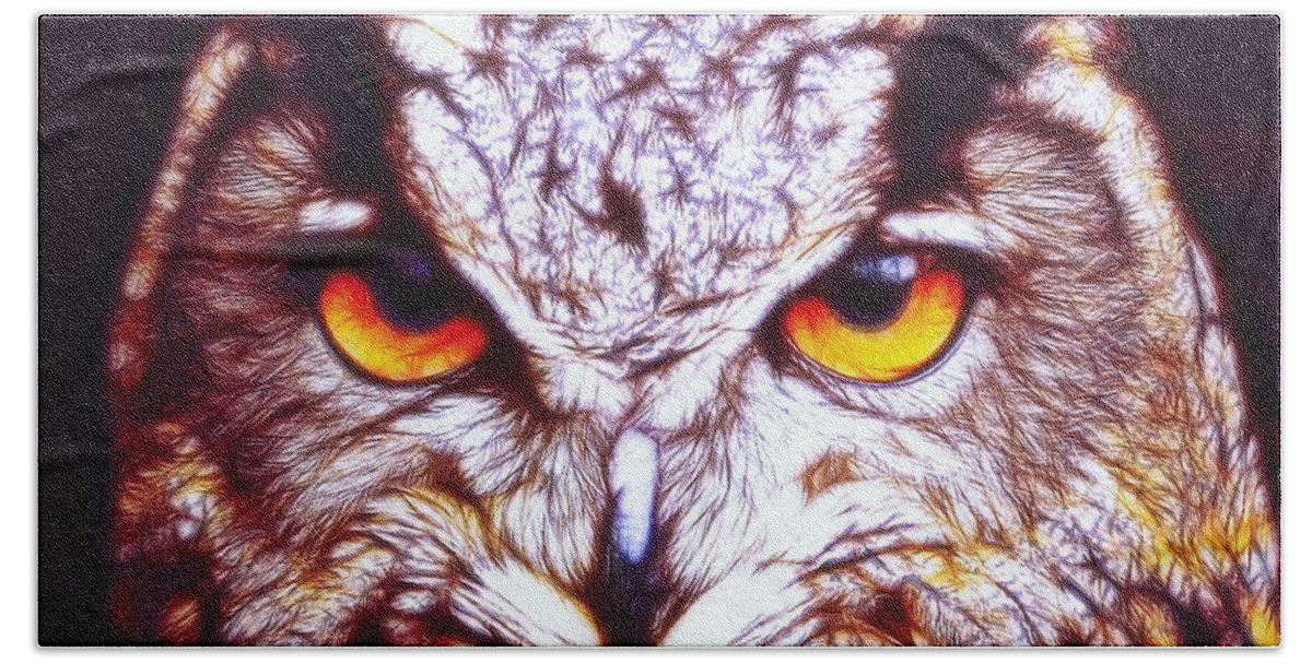 Owl Beach Towel featuring the digital art Owl - Fractal by Lilia S