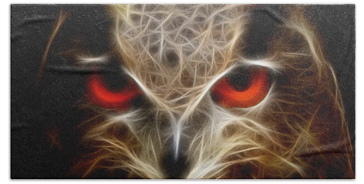 Owl Beach Towel featuring the digital art Owl - fractal artwork by Lilia D