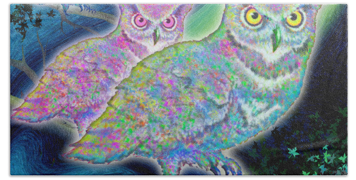 Owls At Midnight Beach Towel featuring the painting Owls at Midnight Square by Teresa Ascone