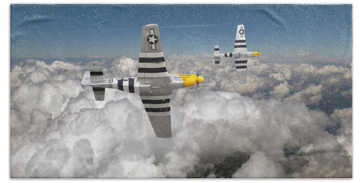 Mustang Beach Towel featuring the photograph P-51 Mustangs by Gary Eason