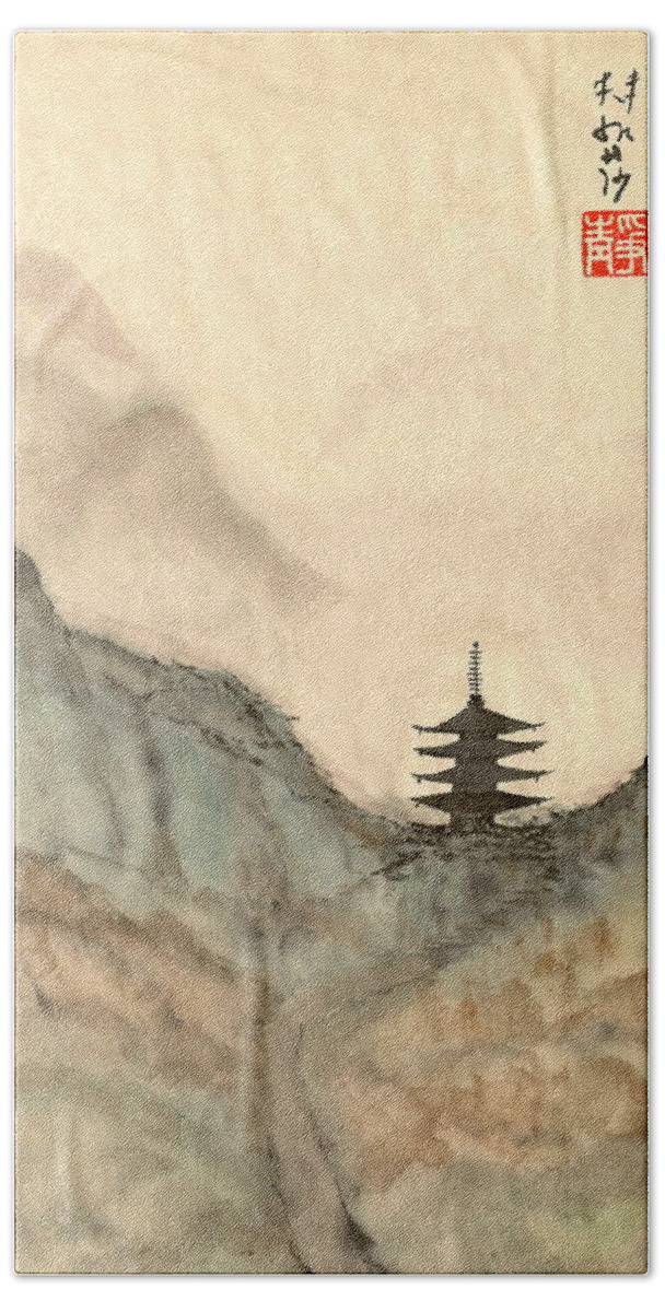 Japanese Beach Towel featuring the painting Pagoda Path by Terri Harris