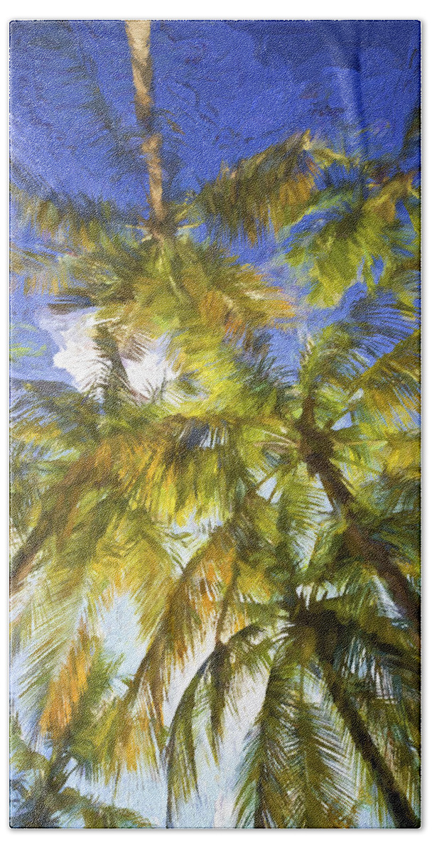 Abstract Beach Towel featuring the painting Palm Trees of Aruba by David Letts