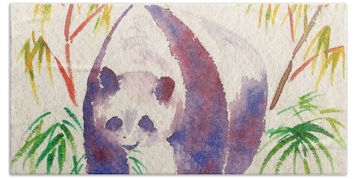 Panda Zoo Animals Colorful Bamboo Beach Sheet featuring the painting Panda by Brenda Salamone