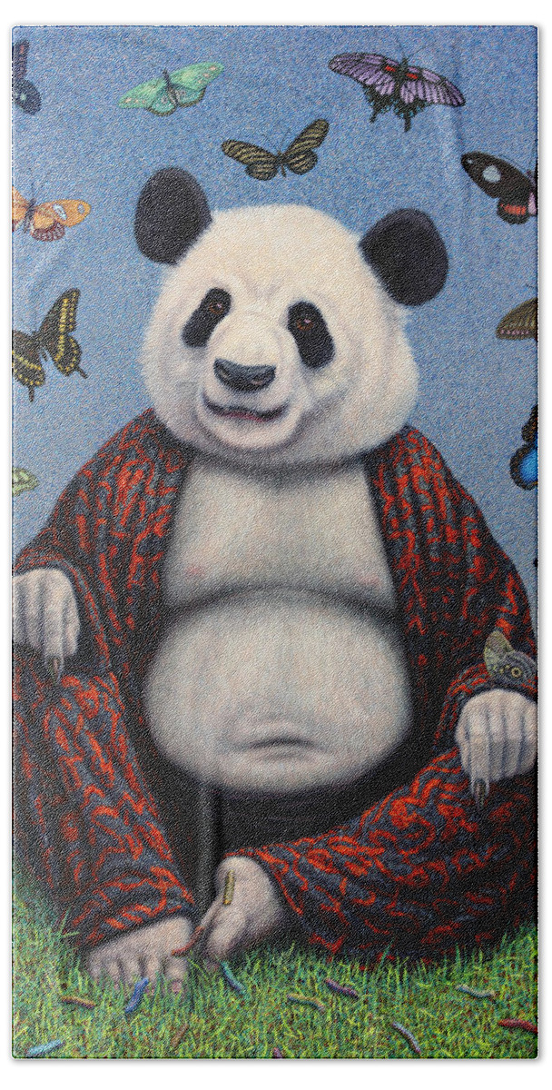 Panda Beach Towel featuring the painting Panda Buddha by James W Johnson