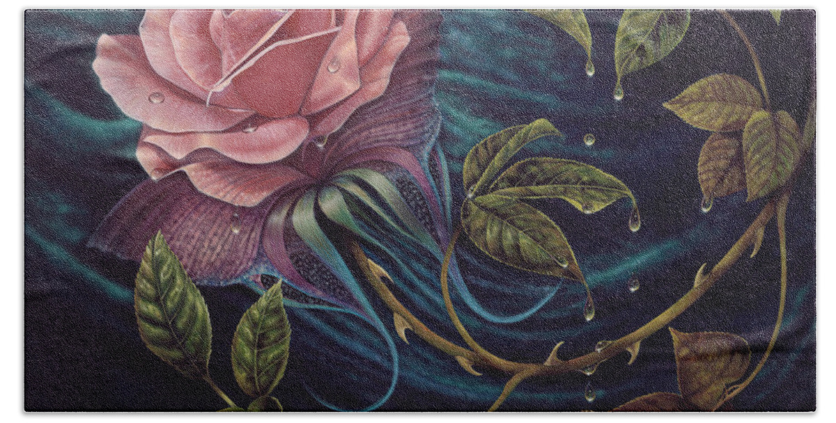 Rose Beach Towel featuring the painting Papalotl Rosalis by Ricardo Chavez-Mendez
