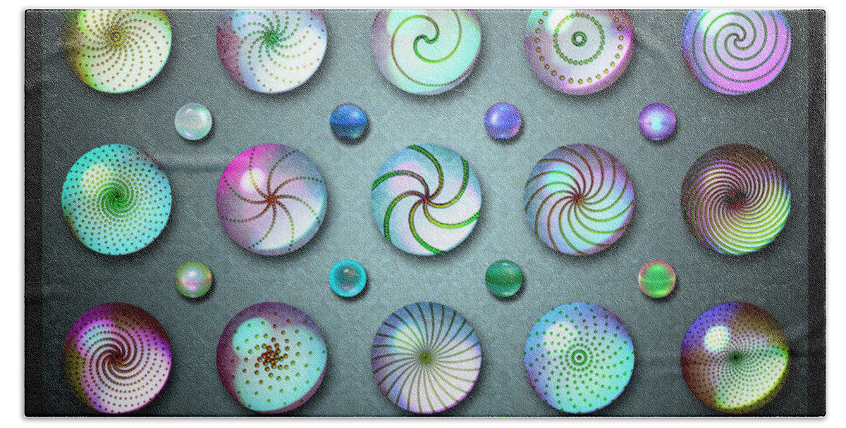 Blue Beach Towel featuring the digital art Paperweights and Marbles by Ann Stretton