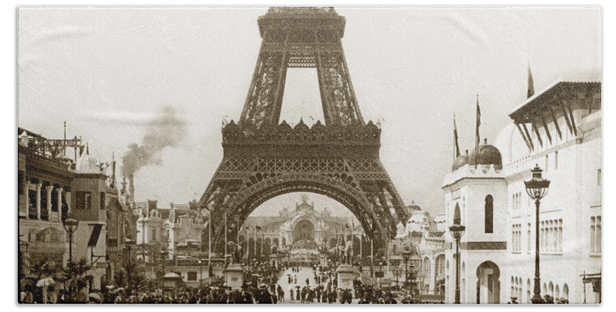 Paris Beach Sheet featuring the photograph Paris Exposition Eiffel Tower Paris France 1900 historical photos by Monterey County Historical Society