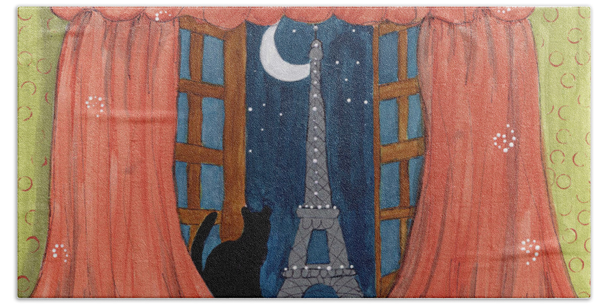 Eiffel Tower Beach Towel featuring the painting Paris Moonlight by Lee Owenby