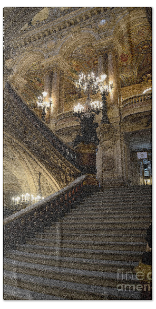Paris Beach Sheet featuring the photograph Paris Opera Garnier Grand Staircase - Paris Opera House Architecture Grand Staircase Fine Art by Kathy Fornal