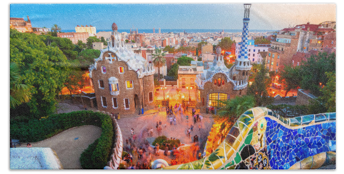 Architecture Beach Towel featuring the photograph Park Guell in Barcelona - Spain by Luciano Mortula