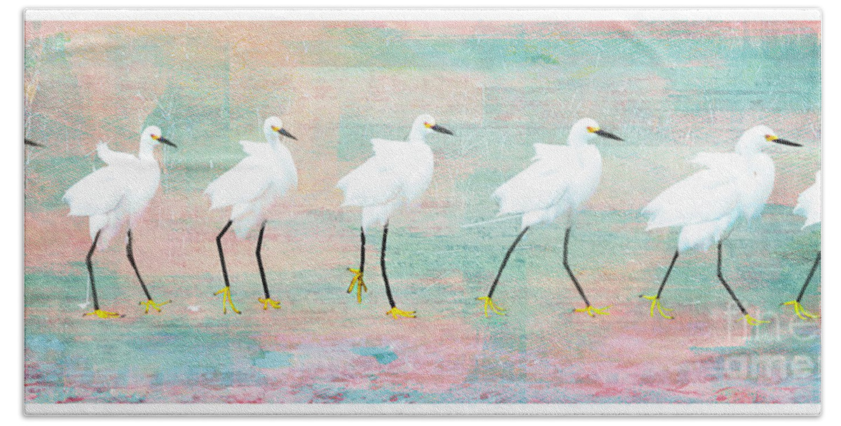 Egrets Beach Towel featuring the digital art Party Egrets by Jennie Breeze