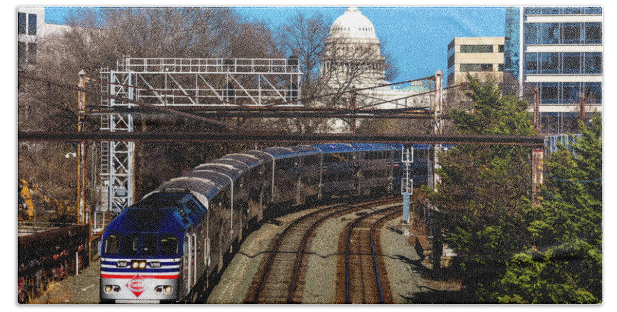 Photography Beach Sheet featuring the photograph Passenger Metro Train With Us Capitol by Panoramic Images