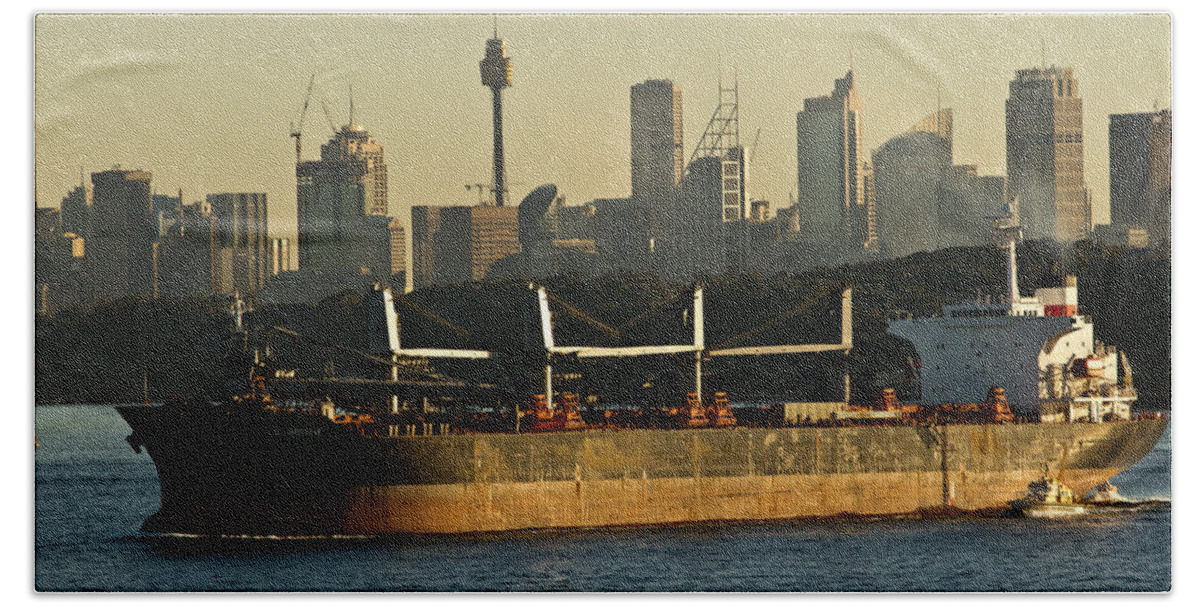 Sunset Beach Towel featuring the photograph Passing Sydney in the sunset by Miroslava Jurcik