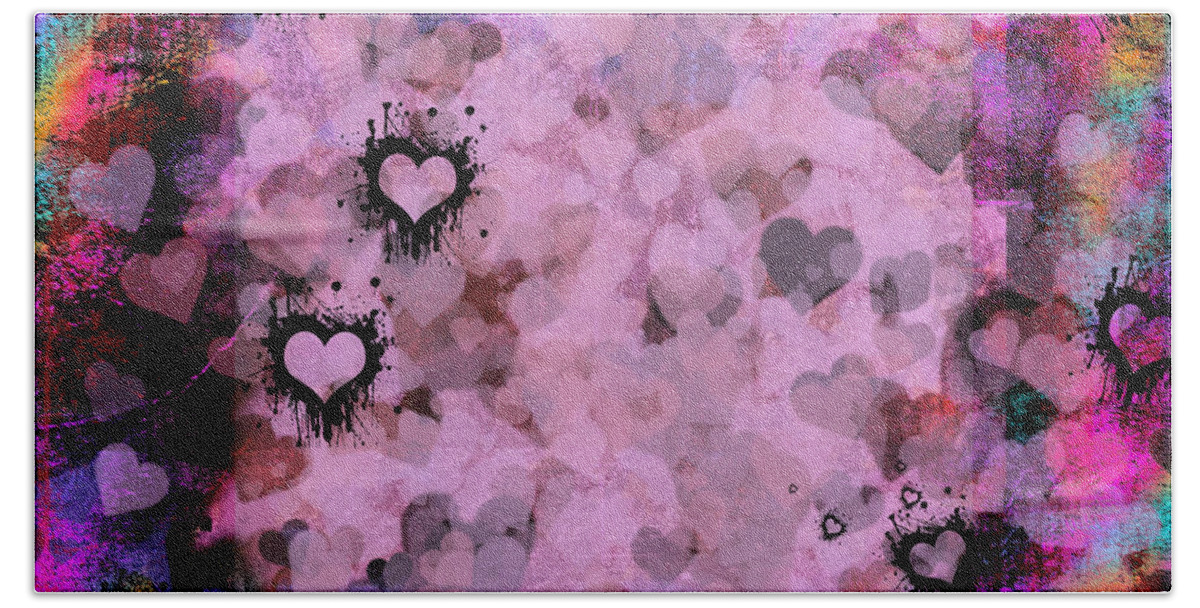 Pink Beach Towel featuring the mixed media Passionate Hearts II by Marianne Campolongo