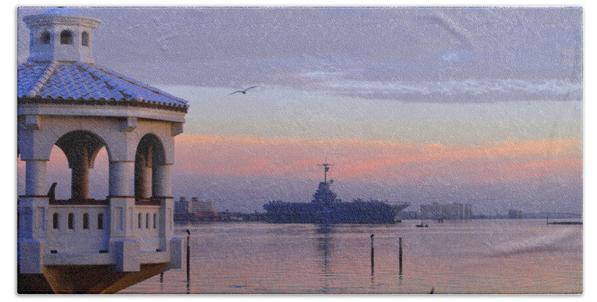 Boats Beach Sheet featuring the photograph Pastel USS Lexington by Leticia Latocki