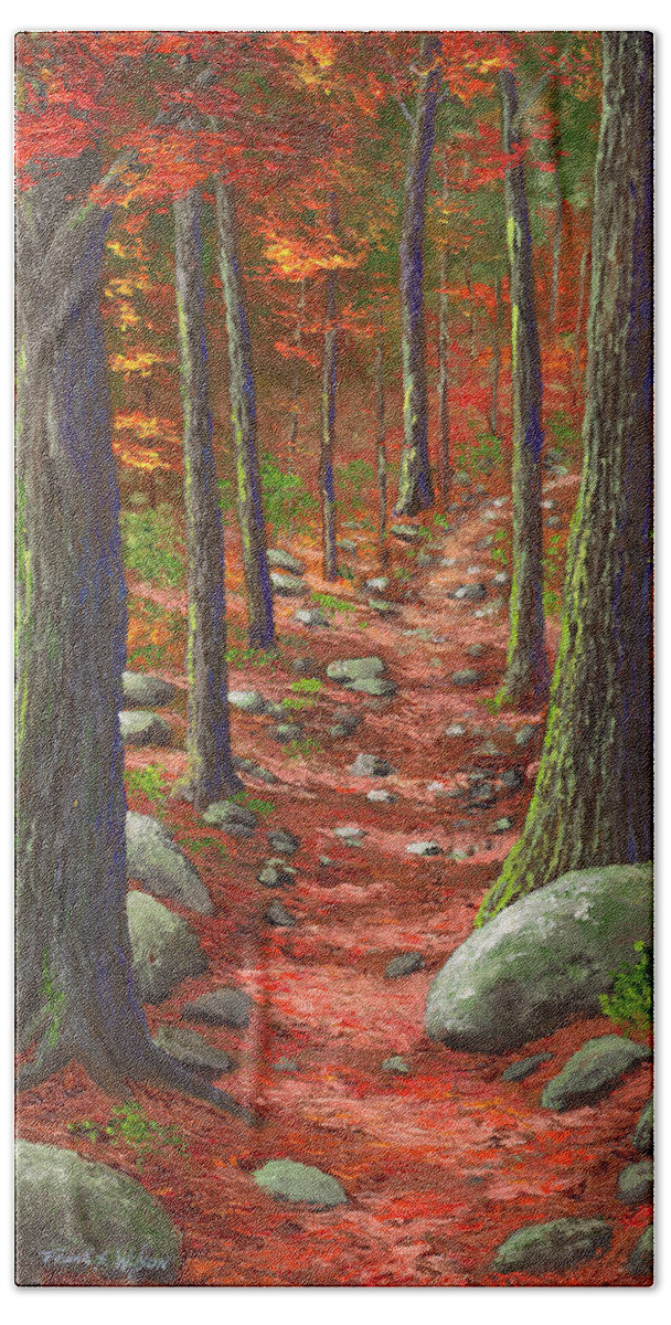 Road In The Woods Beach Towel featuring the painting Path in The Autumn Forest by Frank Wilson