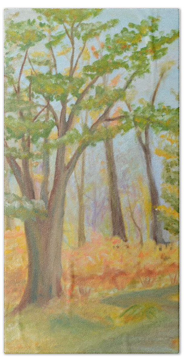 Path Beach Sheet featuring the painting Path of Trees by Meganne Peck