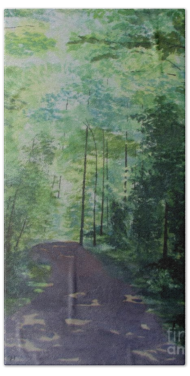 Path To The River Beach Towel featuring the painting Path To The River by Martin Howard