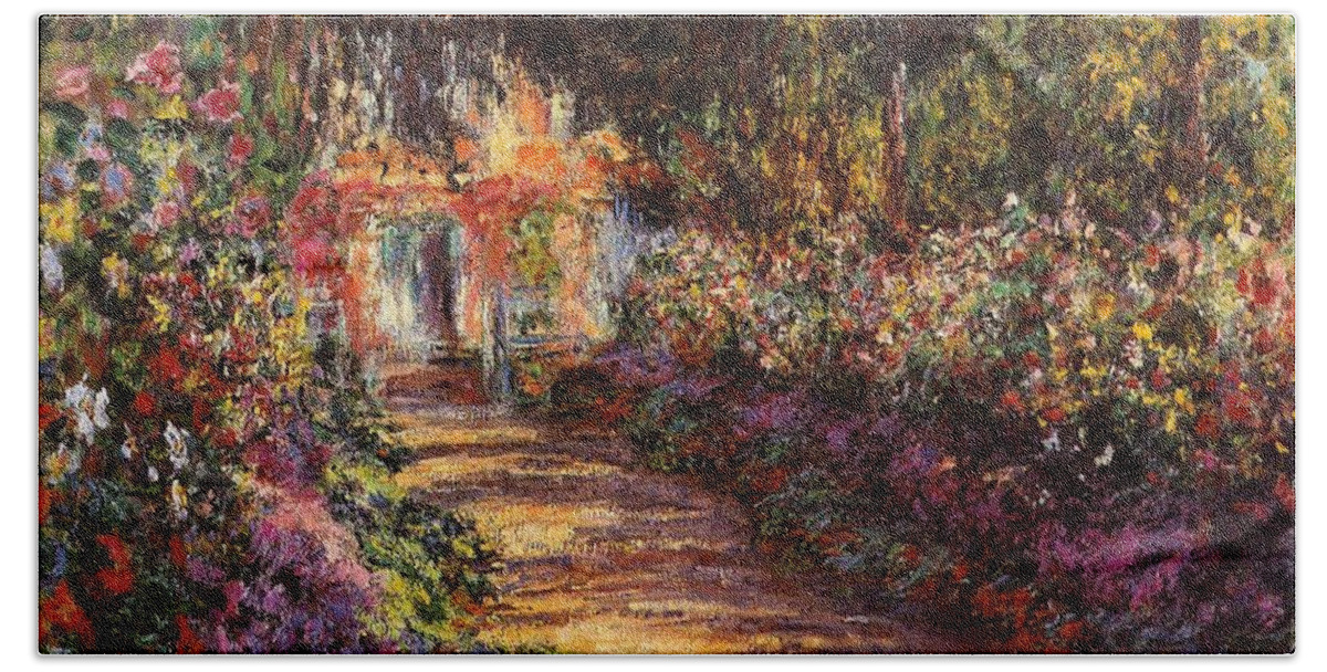 Monet Beach Towel featuring the painting Pathway In Monets Garden In Giverny by Pam Neilands