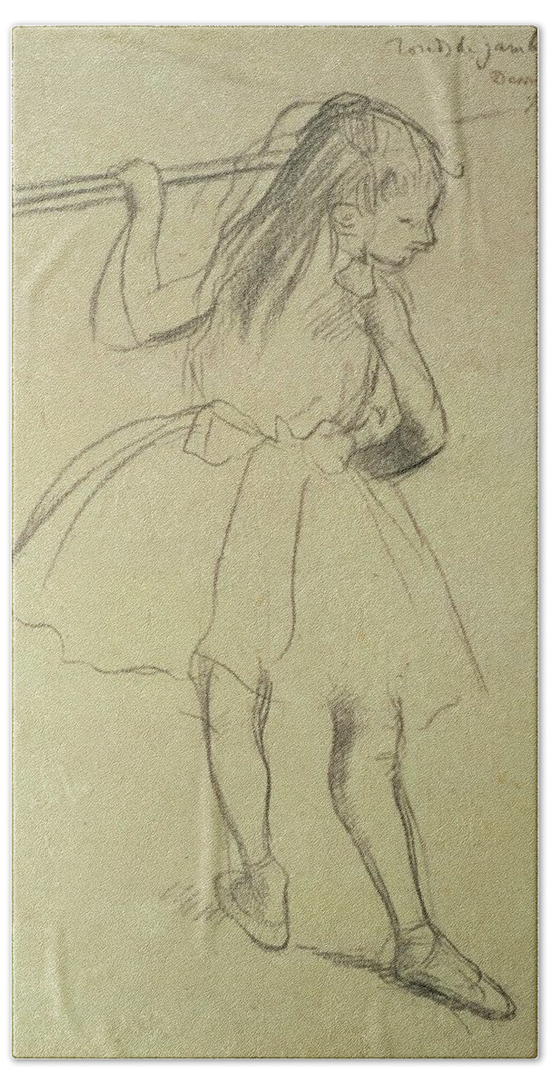 Impressionist Beach Towel featuring the drawing Girl Dancer At The Barre by Edgar Degas
