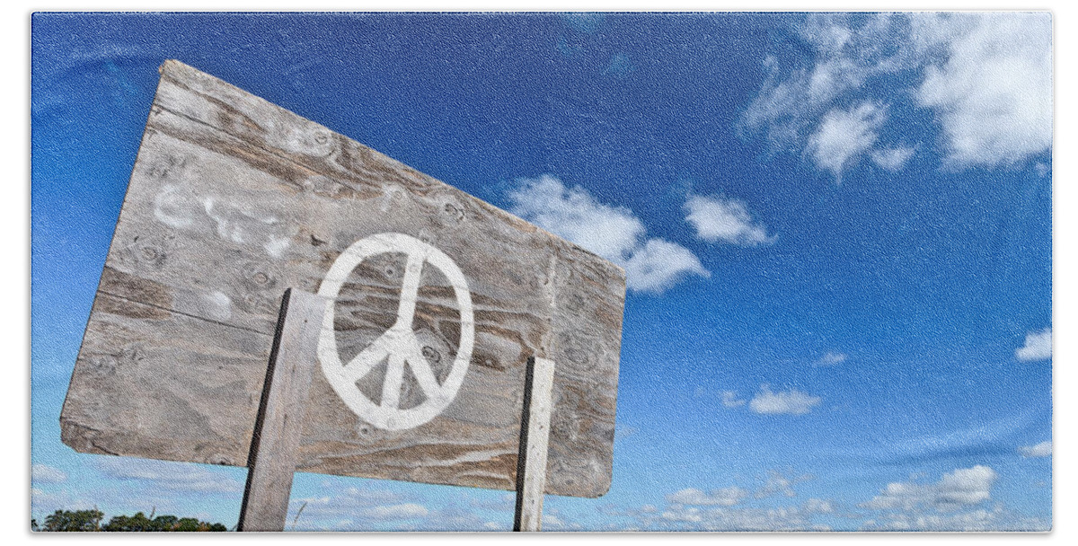 Wooden Sign Beach Towel featuring the photograph Peace by David Smith