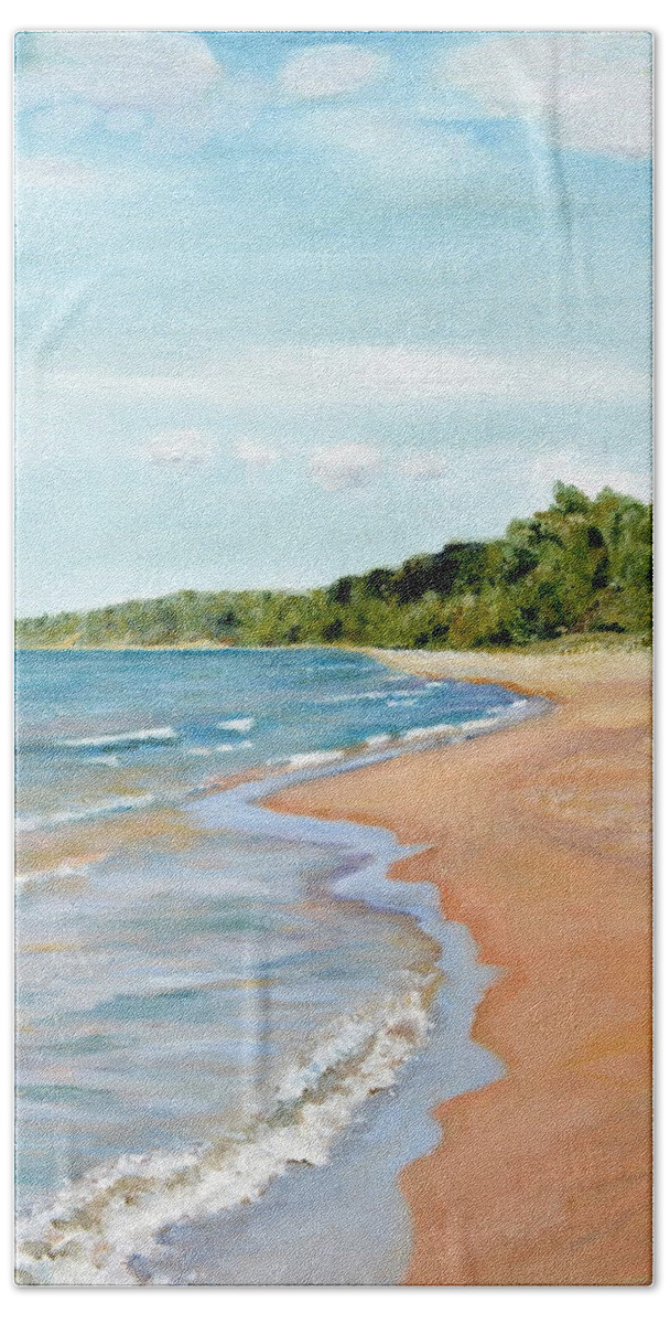 Beach Beach Sheet featuring the painting Peaceful Beach at Pier Cove by Michelle Calkins