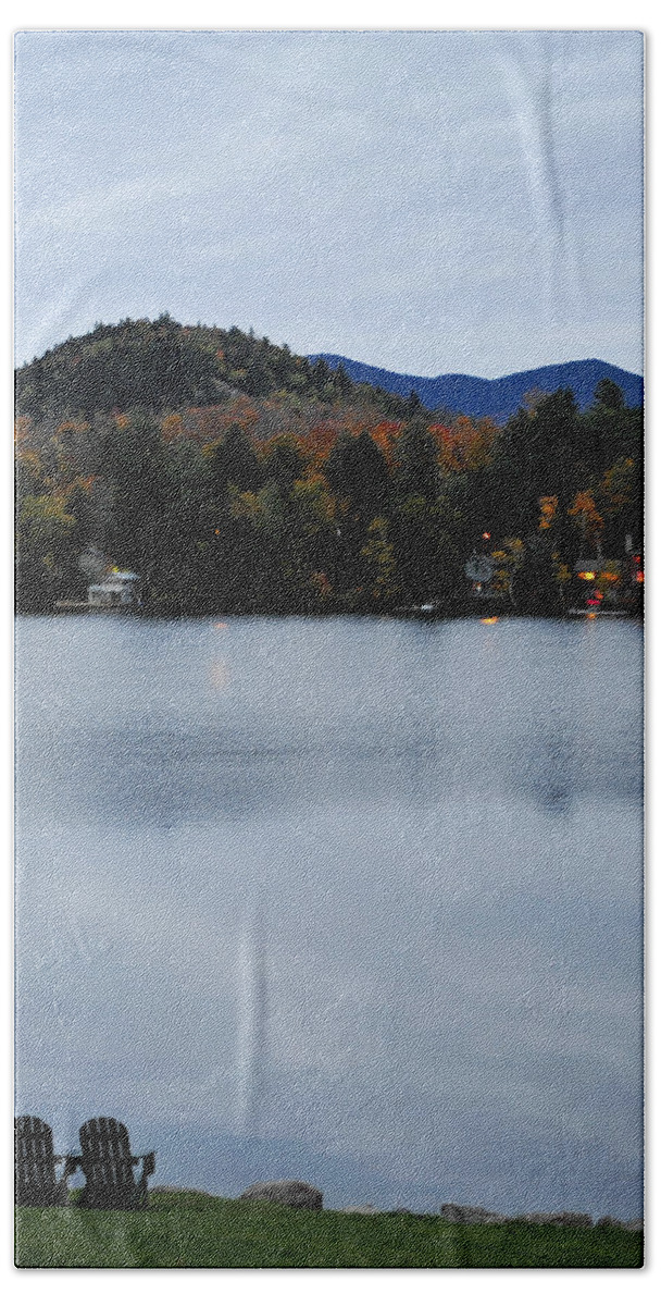 Lake Placid Beach Towel featuring the photograph Peaceful Evening at the Lake by Terry DeLuco