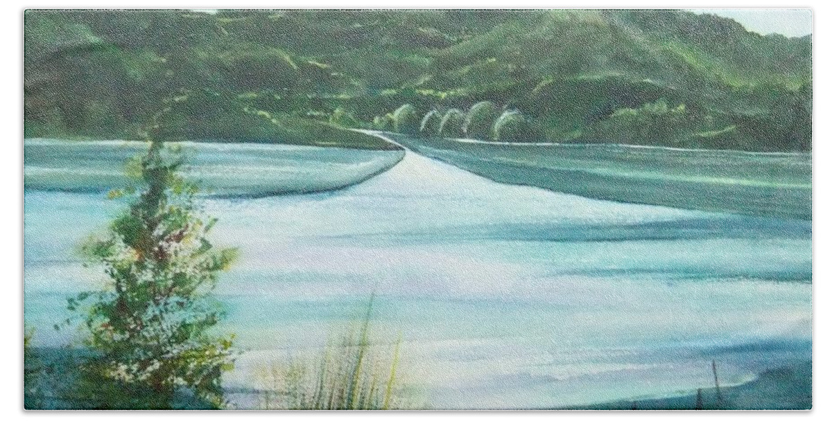 Lake Beach Sheet featuring the painting Peaceful Lake by Debbie Lewis