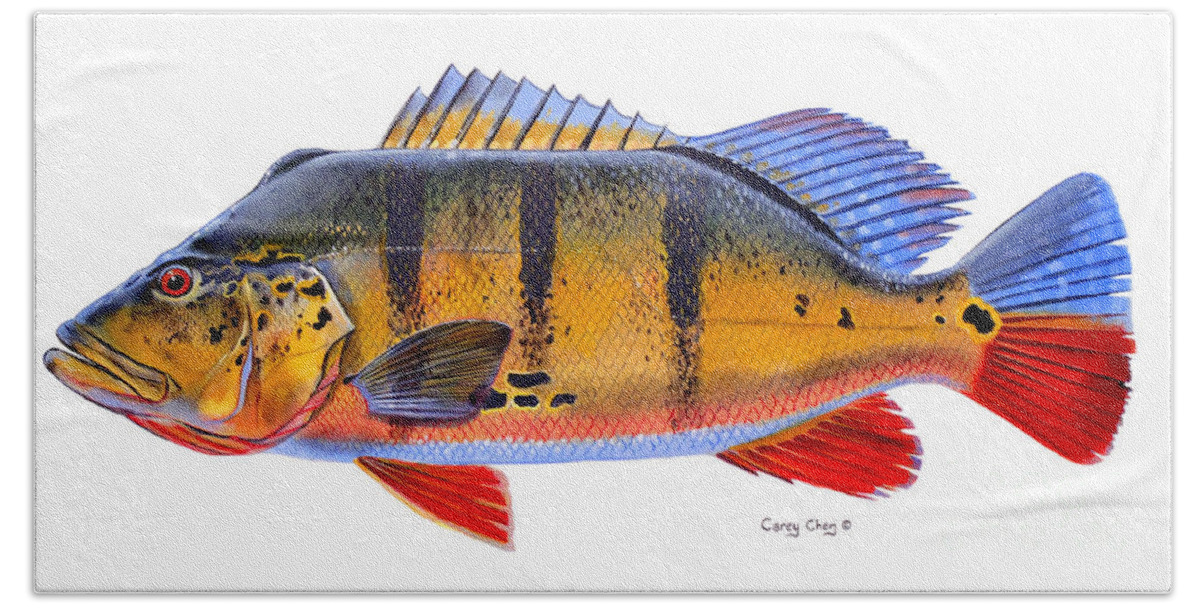 Peacock Bass Beach Towel featuring the painting Peacock Bass by Carey Chen