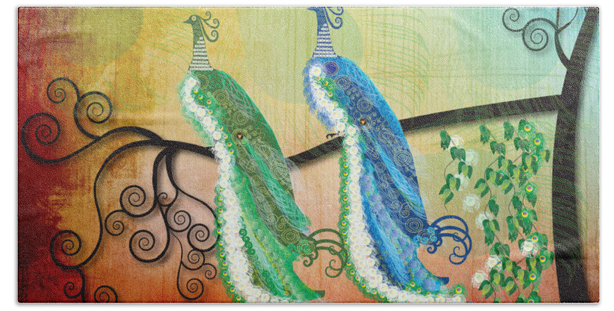 Swirls Beach Towel featuring the digital art Peacock Love by Kim Prowse