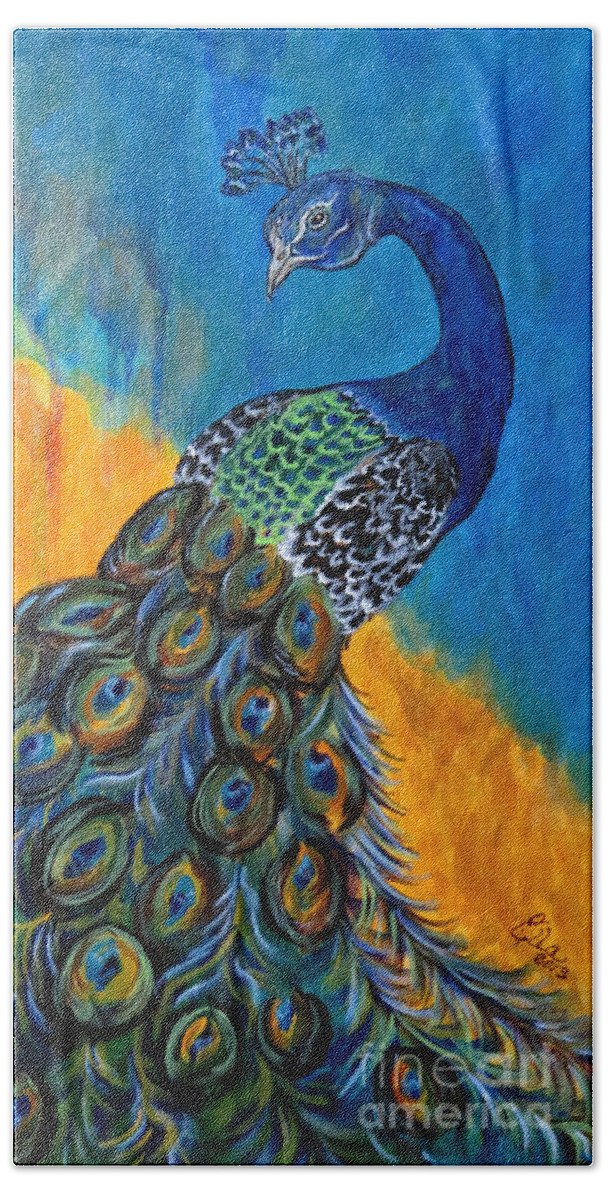 Peacock Beach Sheet featuring the painting Peacock Waltz #3 by Ella Kaye Dickey