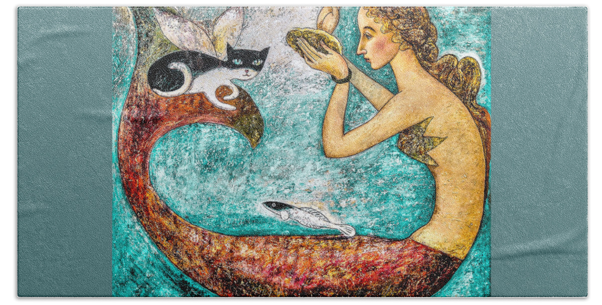 Mermaid Art Beach Towel featuring the painting Pearl by Shijun Munns