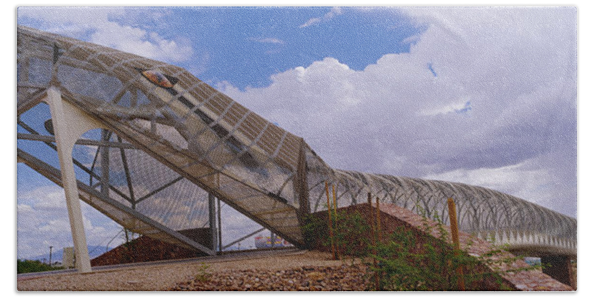 Photography Beach Towel featuring the photograph Pedestrian Bridge Over A River, Snake by Panoramic Images