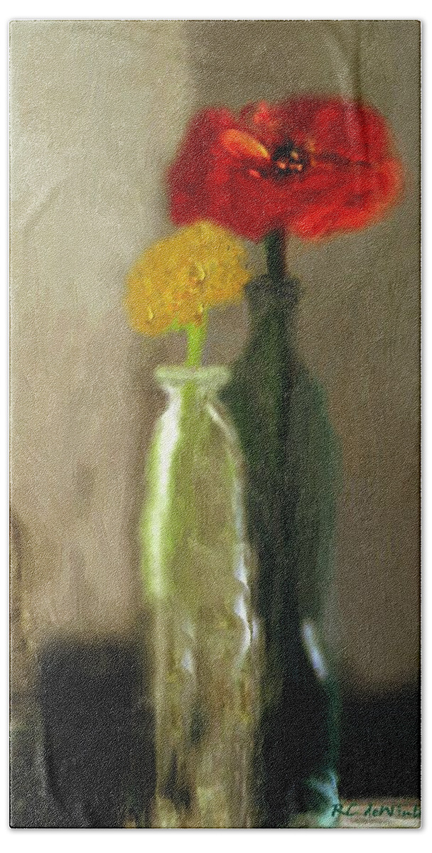 Bottles Beach Towel featuring the painting Peggy's Flowers by RC DeWinter