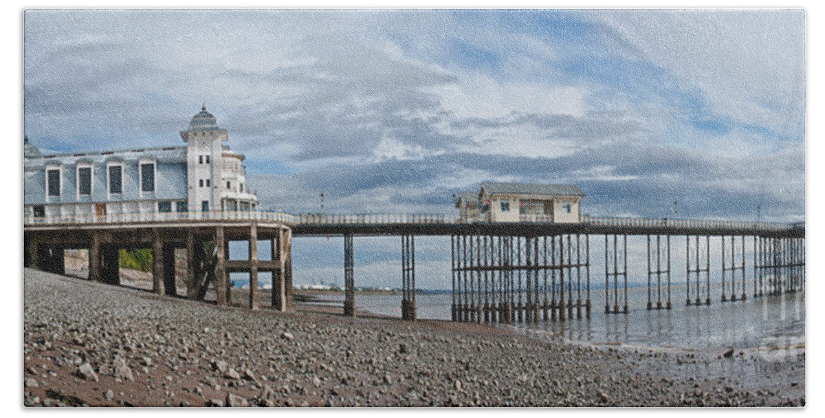 Penarth Pier Beach Sheet featuring the photograph Penarth Pier Panorama 1 by Steve Purnell