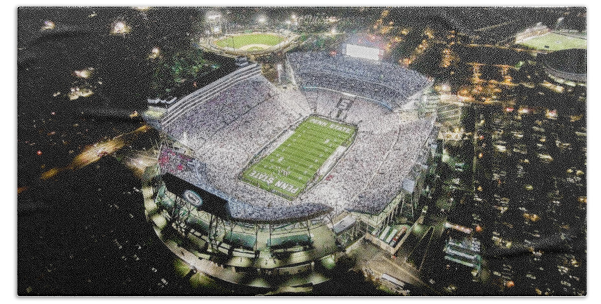 \penn State\ \white Out\ 2014 \beaver Stadium\ Beach Towel featuring the photograph Penn State Whiteout by William Ames