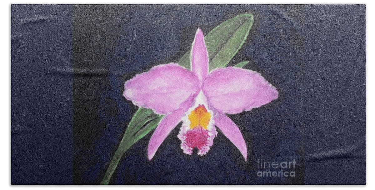 Orchid Beach Towel featuring the painting Penny's Orchid by Denise Railey