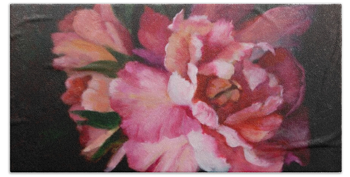 Peony Beach Towel featuring the painting Peonies No 8 The Painting by Marlene Book