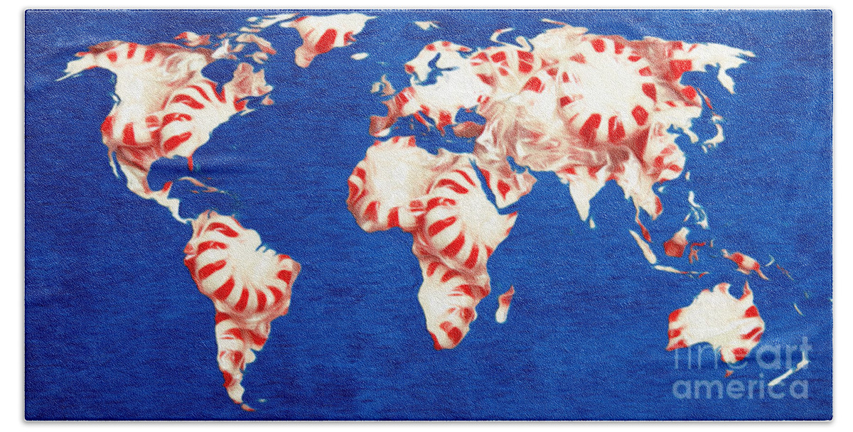 Andee Design Map Beach Towel featuring the digital art Peppermint World Painting by Andee Design